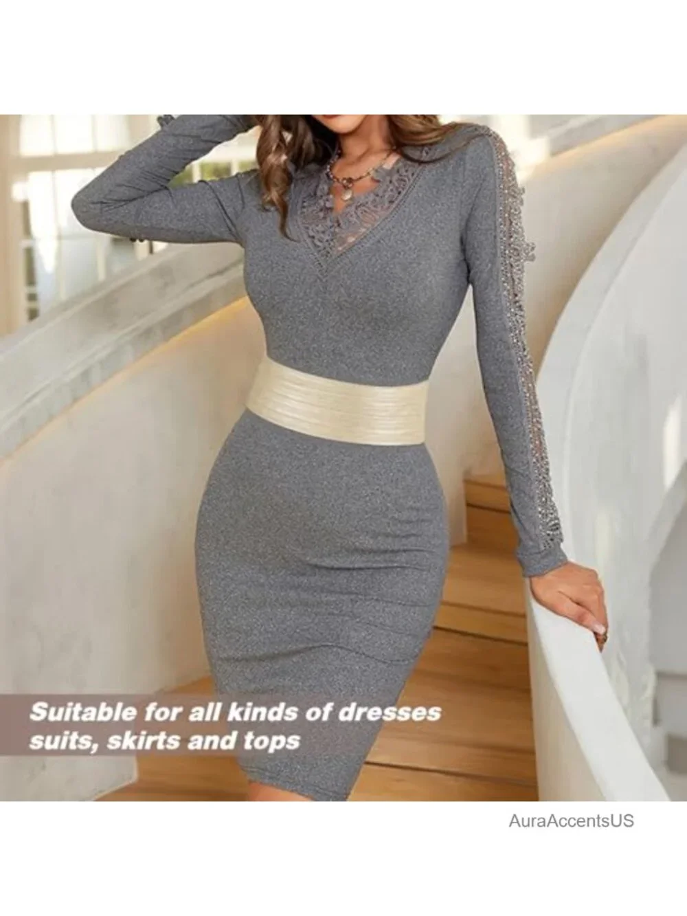 Wide Elastic Corset Belt for Women Stretchy Waist Belt PU Leather Snap Button